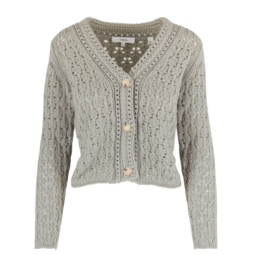 NWT Vince Cashmere Crochet Cardigan in Artichoke